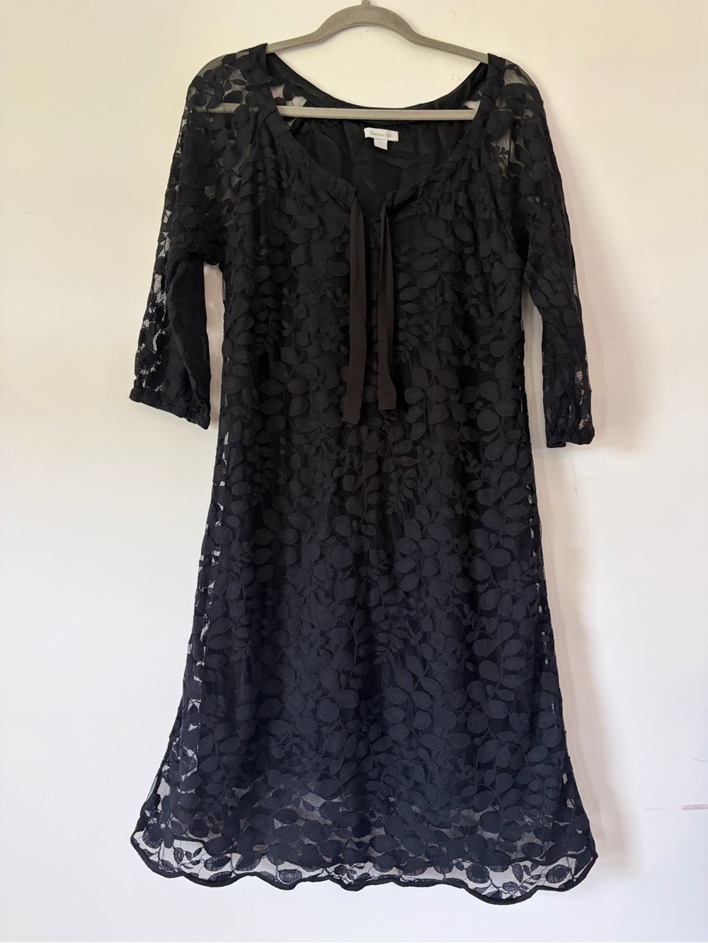 Garnet hill black lace layover dress size 10 whimsigoth witchy romantic